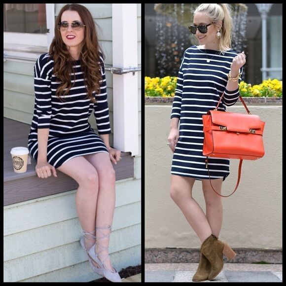 BB DAKOTA dress Dinah navy blue stripe ponte shift jersey M - Picture 9 of 10